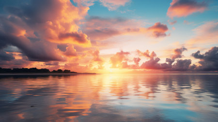 Beautiful seascape. Dramatic sunset over the sea.の素材