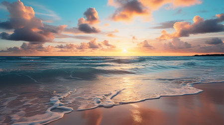 Beautiful seascape. Sunrise over the sea. Dramatic sky.の素材