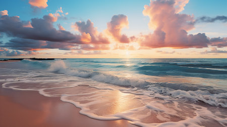 Beautiful seascape. Colorful sunset on the beach.の素材