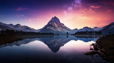 Matterhorn mountain reflected in the lake at sunrise, Switzerland.の素材