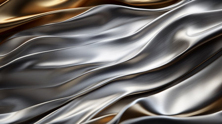 Closeup of rippled golden silk fabric. Whole background.の素材