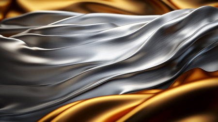 Closeup of rippled golden silk fabric. 3d renderingの素材