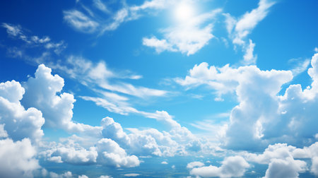 Blue sky background with tiny clouds. Cumulus white clouds. 3d illustrationの素材