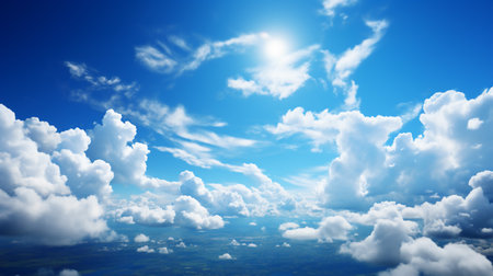 Blue sky background with tiny clouds. Nature composition. 3d renderの素材
