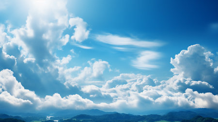 Blue sky background with white clouds. Nature composition. 3d renderの素材