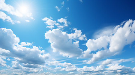 Blue sky background with tiny clouds. Cumulus white clouds. 3d illustrationの素材