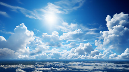 blue sky background with tiny clouds and bright sun, 3d illustrationの素材