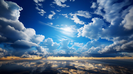 Blue sky background with white clouds and sun rays. 3d renderingの素材