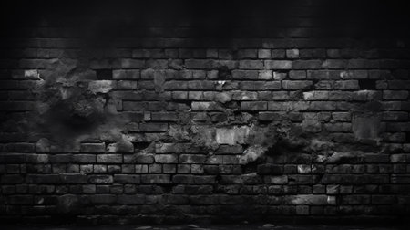 Dark grunge brick wall texture background. Black and white tone.の素材