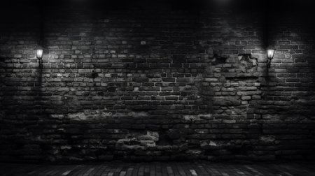 Grunge brick wall with street lamps. 3d rendering.の素材