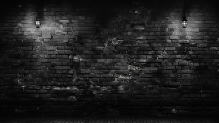 Old brick wall with spotlights. Black and white background. 3d renderingの素材