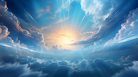 Beautiful sunset over the clouds. 3d rendering, 3d illustration.の素材