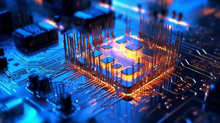 Close-up of electronic circuit board. Technology concept. 3D Renderingの素材