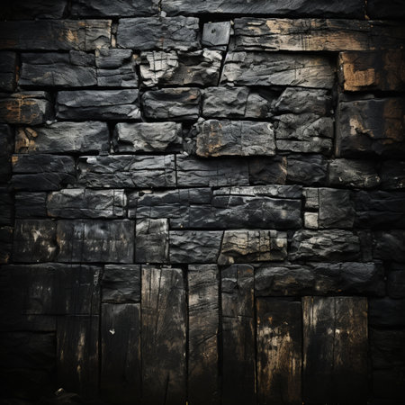 Background of black stone wall texture. Photo in old color image style.の素材