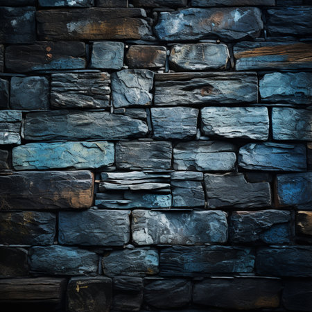 Background of stone wall texture. Black and blue brick wall background.の素材
