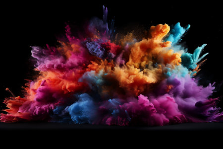 Colorful explosion of paint on a black background. 3d renderingの素材