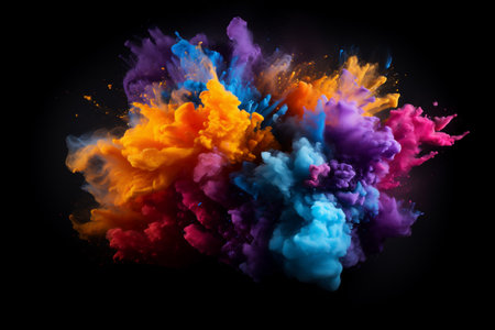 Colorful paint explosion isolated on black background. Abstract colored background.の素材
