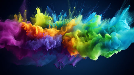 Colorful abstract paint explosion isolated on black background. 3d renderingの素材