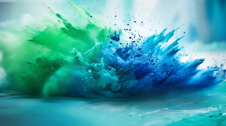 Colorful water splashes on blue background. Abstract watercolor backgroundの素材