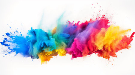 Explosion of colored powder isolated on white background. Abstract colored backgroundの素材
