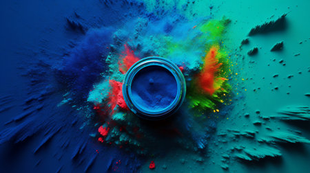 Close up shot of a paint can on a colorful background with copy spaceの素材