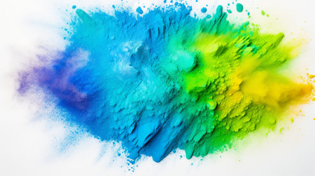 Colorful powder explosion on white background. Colored cloud. Colorful dust explode. Paint Holi.の素材