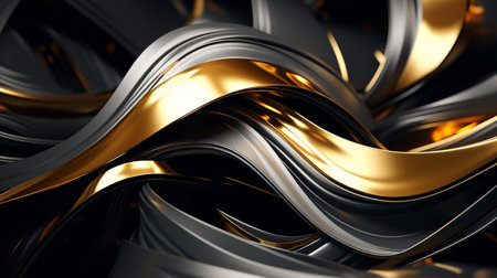 Abstract gold and black metallic background. 3d rendering, 3d illustration.の素材