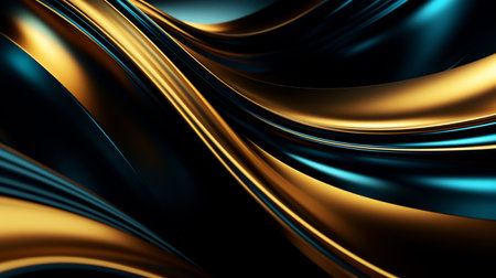 Golden abstract wavy background. 3d rendering, 3d illustration.の素材