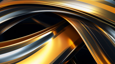 3d rendering of abstract wavy background with golden and silver colorsの素材
