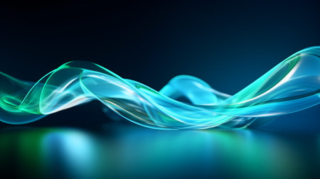 Abstract blue smoke wave on dark background. 3d render illustration.の素材