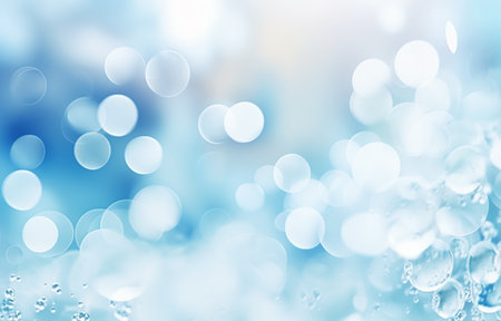 abstract blue bokeh background with water drops and blurred lightsの素材