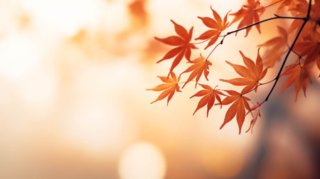 Maple leaves in autumn season with soft focus and bokeh backgroundの素材