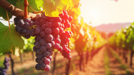 Ripe red grapes on vineyard ready for harvest, stock photoの素材