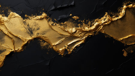 Abstract black background with gold paint splashes. Black and gold backgroundの素材