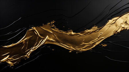 Gold paint splash on a black background. 3d rendering, 3d illustration.の素材