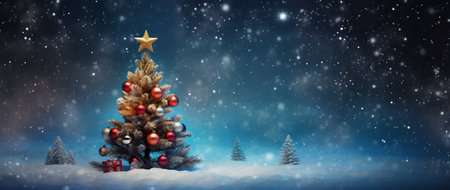Christmas background with christmas tree and decorations. 3d illustration.の素材