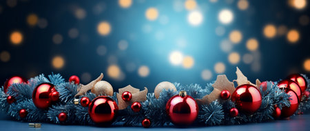 Christmas background with baubles and fir tree branches - 3D illustrationの素材