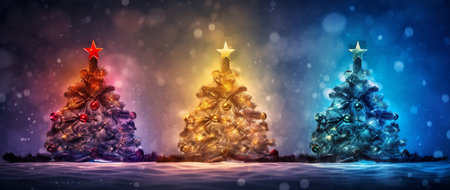 Christmas background with christmas tree and snowflakes - 3d illustrationの素材