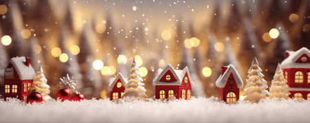 Christmas and New Year background with small houses in the snow. 3d renderingの素材