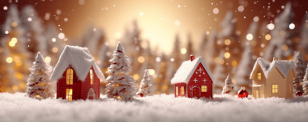 Christmas and New Year holiday background with houses in the snow. 3d renderingの素材