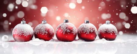 christmas baubles on snow with bokeh background 3D renderingの素材