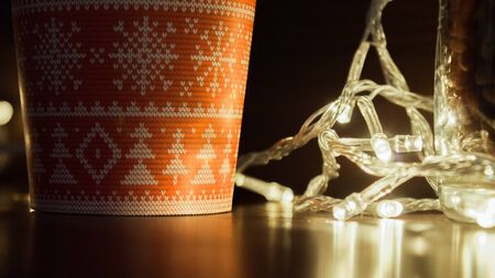 Christmas Cup And Lightsの写真素材