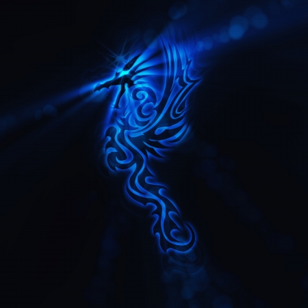 dragon illustration  on a black backgroundの写真素材
