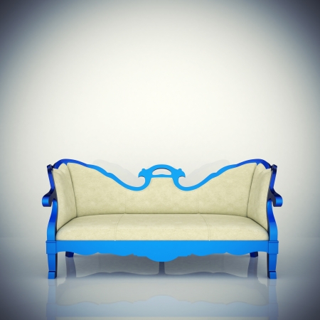 Luxury vintage blue armchair on wall backgroundの写真素材