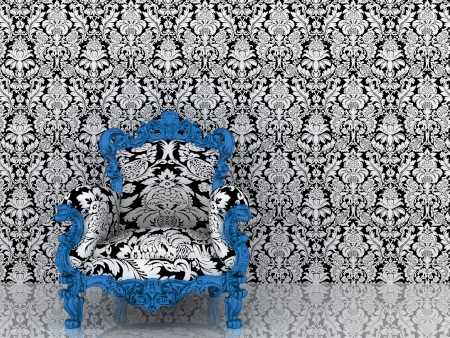 Luxury vintage blue armchair on wall backgroundの写真素材
