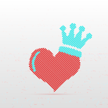 stylized red heart with a crown mosaic icon on white background vectorのイラスト素材