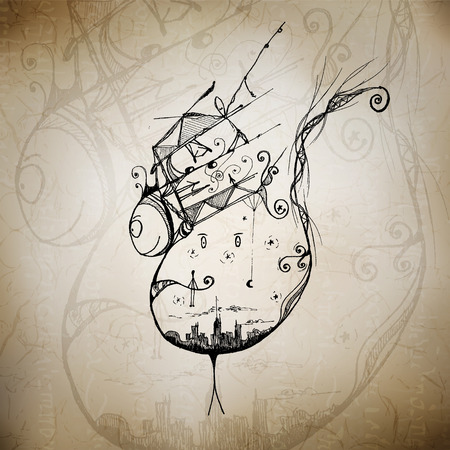 Hand drawn sketch fantasy stylized form mystery retro postcatd squareのイラスト素材