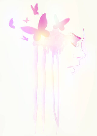 placard silhouette of girl soft warm coloursのイラスト素材