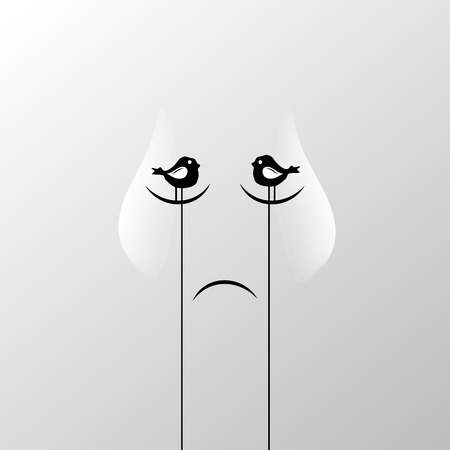Art Sad Crying Face With Birds On Eyes Icon Stylized Abstract Background Illustrationのイラスト素材