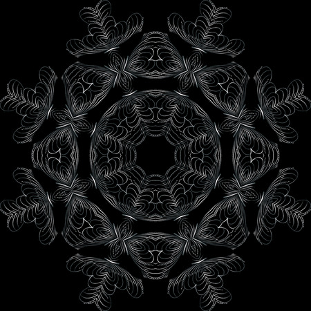 Art Feather White Seamless Symmetric Pattern On Black Background Vectorのイラスト素材